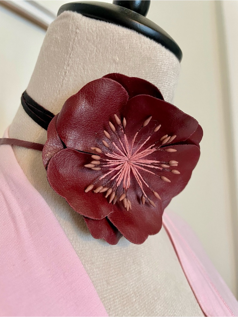 Handcrafted Leather Flower Necklace